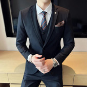 Boutique (Blazer + prsluk + hlače) Muška moda, poslovna, ležerna, talijanski stil, uski kroj, vjenčanica, džentlmen, jednobojna, trend trodijelna