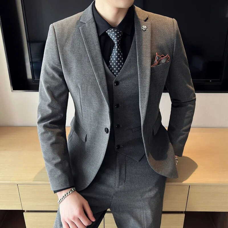 Boutique (Blazer + prsluk + hlače) Muška moda, poslovna, ležerna, talijanski stil, uski kroj, vjenčanica, džentlmen, jednobojna, trend trodijelna