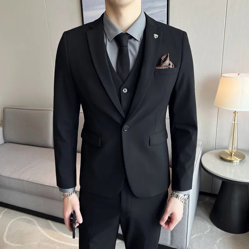 Boutique (Blazer + prsluk + hlače) Muška moda, poslovna, ležerna, talijanski stil, uski kroj, vjenčanica, džentlmen, jednobojna, trend trodijelna