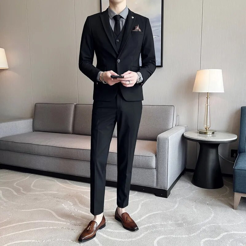 Boutique (Blazer + prsluk + hlače) Muška moda, poslovna, ležerna, talijanski stil, uski kroj, vjenčanica, džentlmen, jednobojna, trend trodijelna