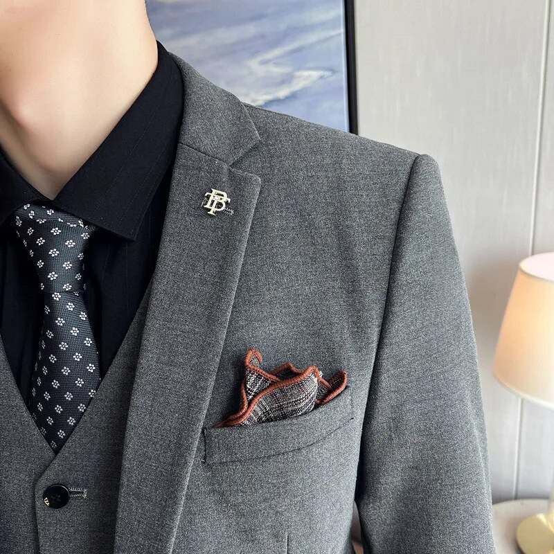 Boutique (Blazer + prsluk + hlače) Muška moda, poslovna, ležerna, talijanski stil, uski kroj, vjenčanica, džentlmen, jednobojna, trend trodijelna