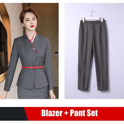 Modes dāmu tumši zils žakete sieviešu biznesa kostīmi bikses un jakas komplekti darba biroja formas tērpi