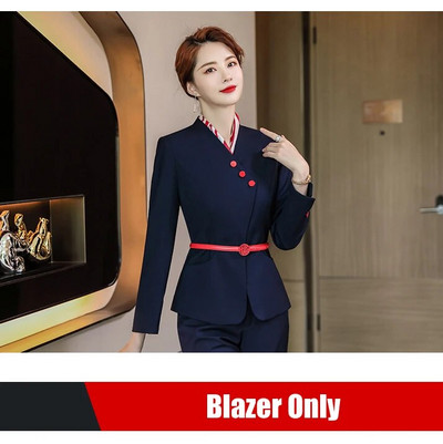 Modes dāmu tumši zils žakete sieviešu biznesa kostīmi bikses un jakas komplekti darba biroja formas tērpi