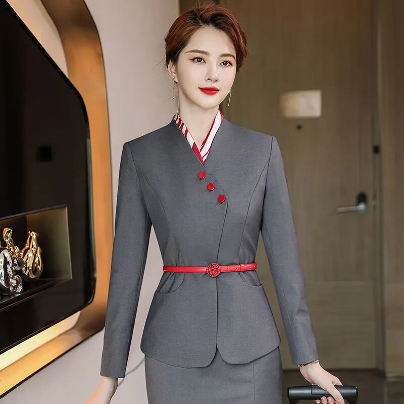 Modes dāmu tumši zils žakete sieviešu biznesa kostīmi bikses un jakas komplekti darba biroja formas tērpi