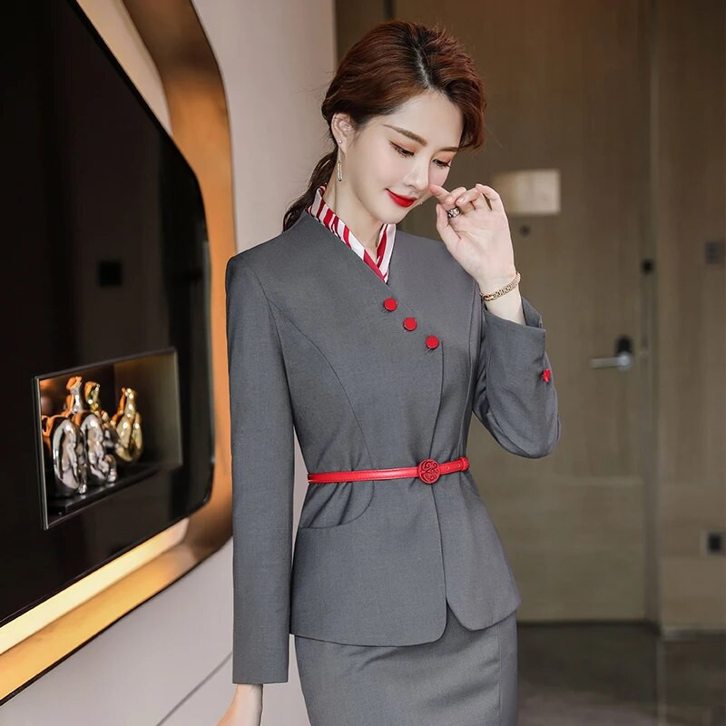 Modes dāmu tumši zils žakete sieviešu biznesa kostīmi bikses un jakas komplekti darba biroja formas tērpi