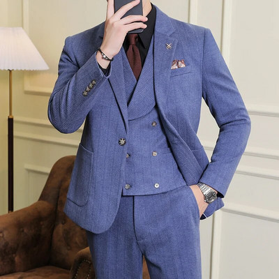 2023. - Boutique (Blazer + prsluk + hlače) Muška moda, poslovna, formalna, britanski modni trend, džentlmenska, uska, ležerna, trodijelna vjenčanica