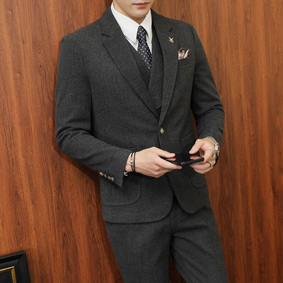 2023. - Boutique (Blazer + prsluk + hlače) Muška moda, poslovna, formalna, britanski modni trend, džentlmenska, uska, ležerna, trodijelna vjenčanica