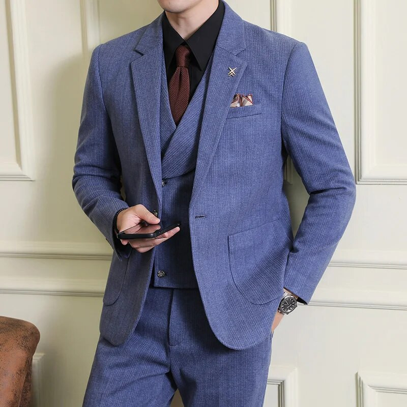 2023. - Boutique (Blazer + prsluk + hlače) Muška moda, poslovna, formalna, britanski modni trend, džentlmenska, uska, ležerna, trodijelna vjenčanica