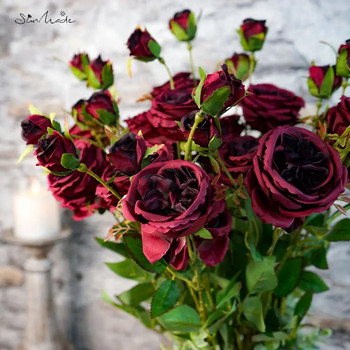 SunMade 6 Heads Austin Rose Branch Silk Wedding Flowers Flores Artificales Διακόσμηση σπιτιού Ανθοσυνθέσεις DIY