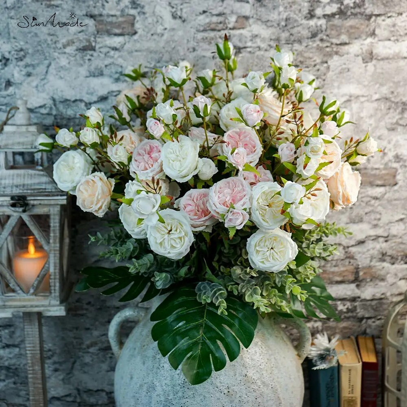 SunMade 6 Heads Austin Rose Branch Svileno vjenčano cvijeće Flores Artificales Home Decor Cvjetni aranžman DIY