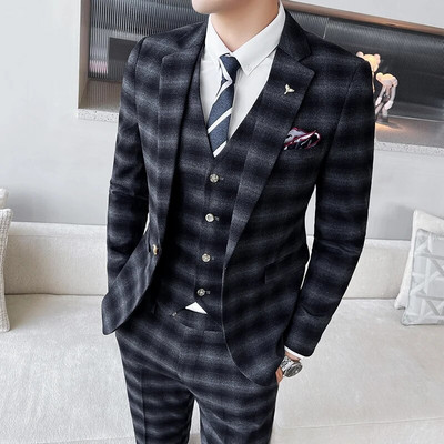 Visoka kvaliteta (Blazer + prsluk + hlače) muško britansko stilsko jednostavno, elegantno modno poslovno ležerno odijelo, trodijelno odijelo