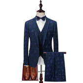 Aukštos kokybės (bliuzonas + liemenė + kelnės) vyriškas siuvinėtas plonas elegantiškas madingas, paprastas verslo laisvalaikio džentelmeniškas kostiumas, 3 dalių