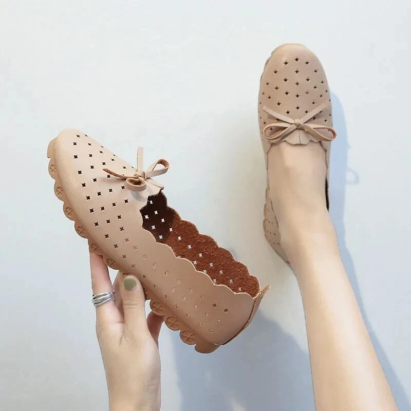 Sárgabarack üreges, puha bőr lapos cipő Női felcsúsztatható sekély szájú iroda hölgy egyszerű alkalmi csónakcipő koreai divat