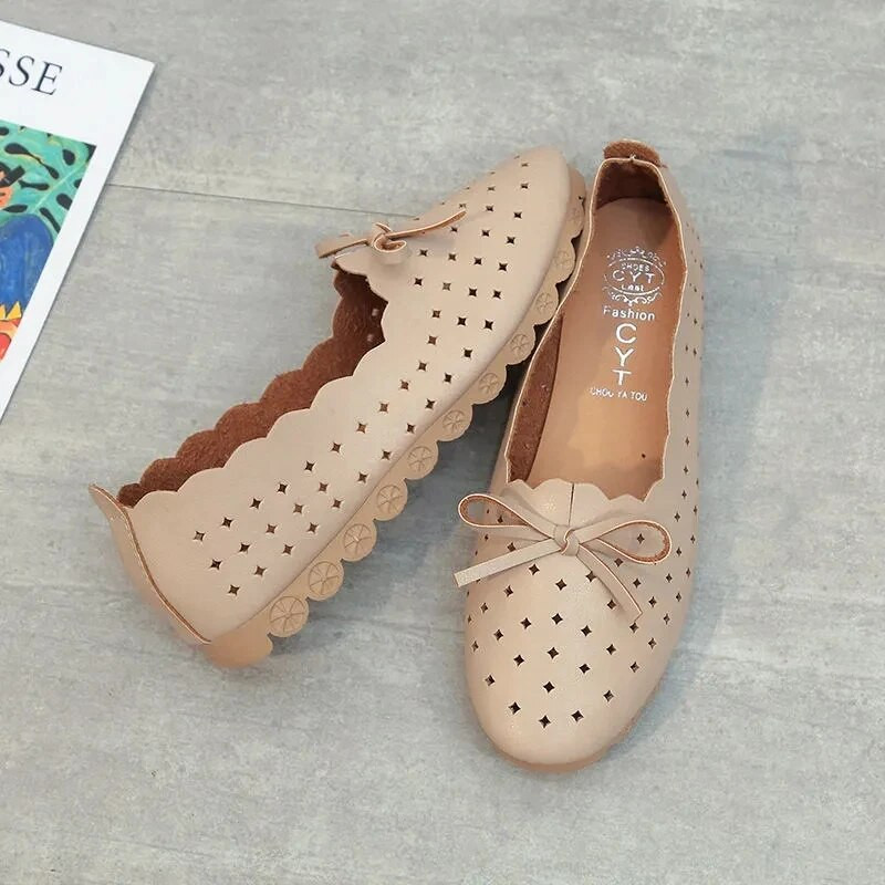 Sárgabarack üreges, puha bőr lapos cipő Női felcsúsztatható sekély szájú iroda hölgy egyszerű alkalmi csónakcipő koreai divat