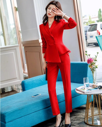 Κομψά καφέ κόκκινα επίσημα ομοιόμορφα σχέδια Παντελόνια με τζάκετ και παντελόνι Γυναικεία επαγγελματικά κοστούμια OL Styles Ladies Blazers