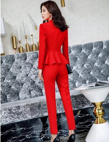 Κομψά καφέ κόκκινα επίσημα ομοιόμορφα σχέδια Παντελόνια με τζάκετ και παντελόνι Γυναικεία επαγγελματικά κοστούμια OL Styles Ladies Blazers