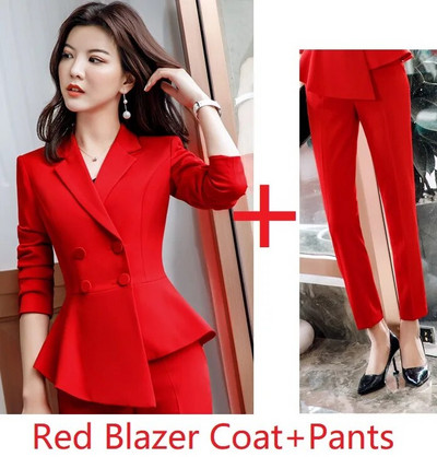 Elegantne kestenjasto crvene formalne uniforme Odijela s jaknama i hlačama Ženska poslovna odijela OL stilovi Ženski sakoi
