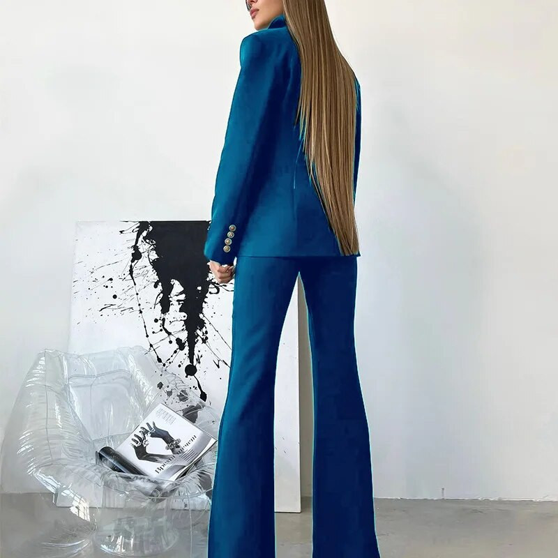 Tesco kompleti širokih hlača za žene 2-dijelni sako s punim rukavima Hlače s prorezima Odijela Jesenski novi dizajn Ženska odjeća za uredske dame