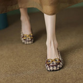 Jauni sieviešu dzīvokļi laivu apavi Pleds Slip on plakanas kurpes Metāla loafers kostīmi Tvīda dizaineru apavi sievietēm rudens