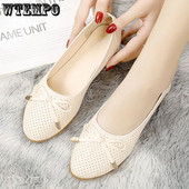 WTEMPO Ženske baletne cipele Ravne izrezane kožne Breathbale Bow Round Head Ženske cipele za čamac Balerinke Ženske cipele Veleprodaja