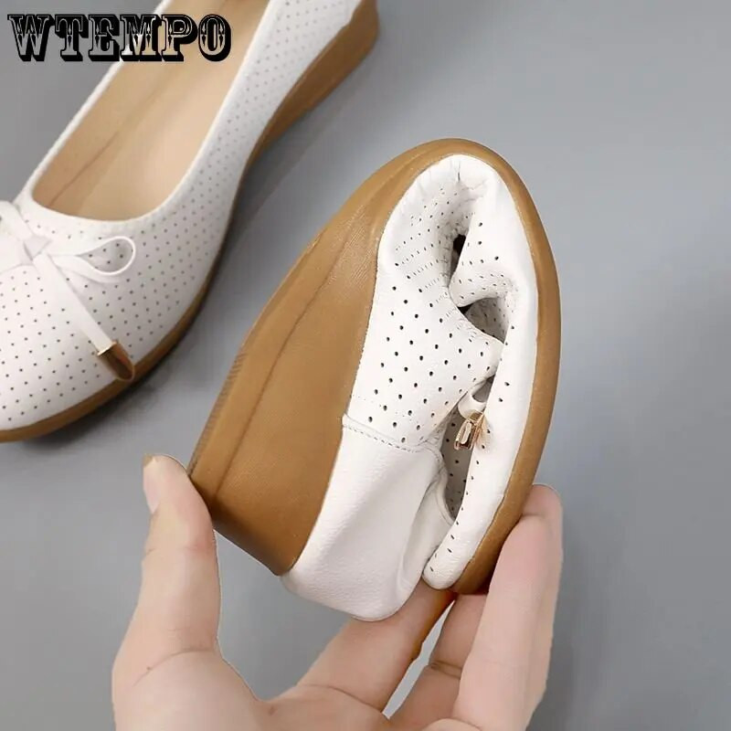 WTEMPO Ženske baletne cipele Ravne izrezane kožne Breathbale Bow Round Head Ženske cipele za čamac Balerinke Ženske cipele Veleprodaja