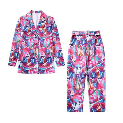 TRAF Kompleti hlača za žene 2-dijelni modni blejzeri s printom Žensko odijelo Jesen 2023. Elegantni novi dvodijelni komplet ženske odjeće