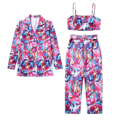 TRAF Kompleti hlača za žene 2-dijelni modni blejzeri s printom Žensko odijelo Jesen 2023. Elegantni novi dvodijelni komplet ženske odjeće