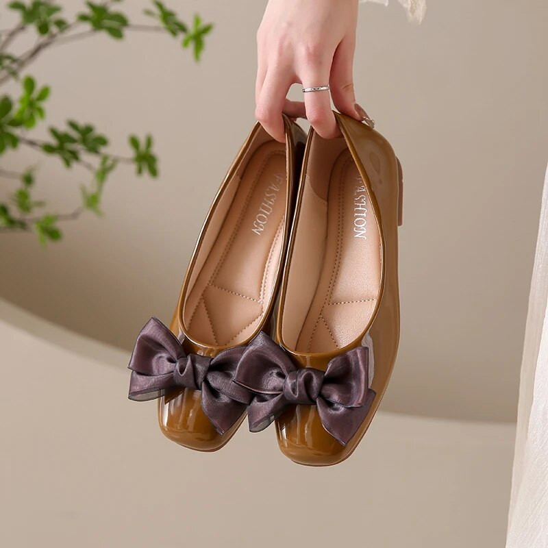 Sweet Bowknot női lapos cipők 2023 új, sekély balettlapos, alkalmi, négyszögletes orrú, egyszemélyes cipők, kényelmes, puha talpú cipők