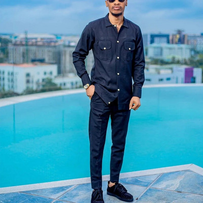 Vīriešu uzvalks kāzu stendam Apkakles rūtains krekls ar garām piedurknēm bikses afrikāņu etniskais bizness 2daļīgs komplekti vīriešu apģērbi tērpi valkāt