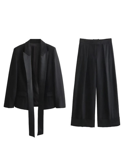 TRAF 2023 Ženski modni patchwork kompleti odijela Ženski uredski blazer sako s urezima Ženski komplet hlača širokih nogavica Proljetna ženska odijela