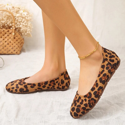 Flat παπούτσια Spring New Flat with Fashion Leopard Print Shallow Mouth Μεγάλο Μέγεθος Μονό Παπούτσια Γυναικεία Παπούτσια Luxury Παπούτσια Μέγεθος 44