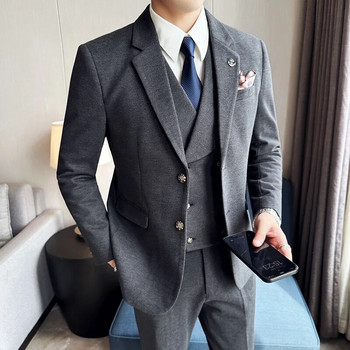 2023- Бутик (блейзър + жилетка + панталон) Мъжка мода Бизнес Официална британска модна тенденция Джентълмен Тънък Ежедневен Сватба от 3 части