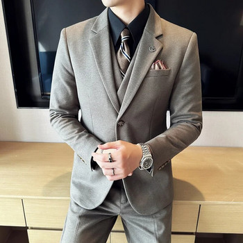 2023- Бутик (блейзър + жилетка + панталон) Мъжка мода Бизнес Официална британска модна тенденция Джентълмен Тънък Ежедневен Сватба от 3 части