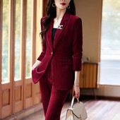 Visokokvalitetna tkanina Baršun Jesen Zima Ženska poslovna radna odjeća Odijela s hlačama Formalni OL stilovi Profesionalni komplet hlača