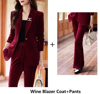 Visokokvalitetna tkanina Baršun Jesen Zima Ženska poslovna radna odjeća Odijela s hlačama Formalni OL stilovi Profesionalni komplet hlača