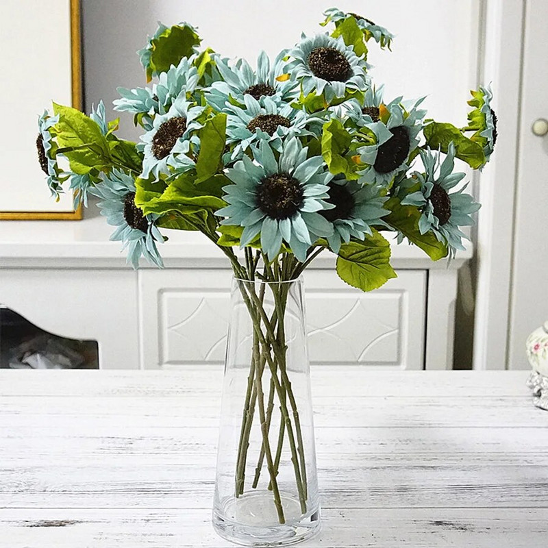50cm hosszú őszi selyem műnapraforgó barkács virág ág otthoni esküvőre őszi dekoráció hamis műanyag szárú napraforgó