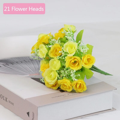 Umjetno cvijeće Svilena ruža 21 glava/buket Gypsophila DIY Dekoracija obiteljskog vjenčanja Hotelska trgovina Stol za blagovanje Aranžman scene