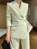 Fotvotee masīvs sieviešu uzvalka komplekts, 2023. gada jauns modes biroja dāmu uzvalks, šaurs žakete, brīvs bikses, kostīmi ar augstu vidukli
