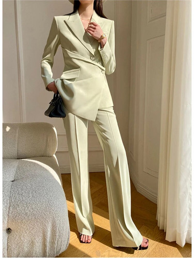 Fotvotee masīvs sieviešu uzvalka komplekts, 2023. gada jauns modes biroja dāmu uzvalks, šaurs žakete, brīvs bikses, kostīmi ar augstu vidukli