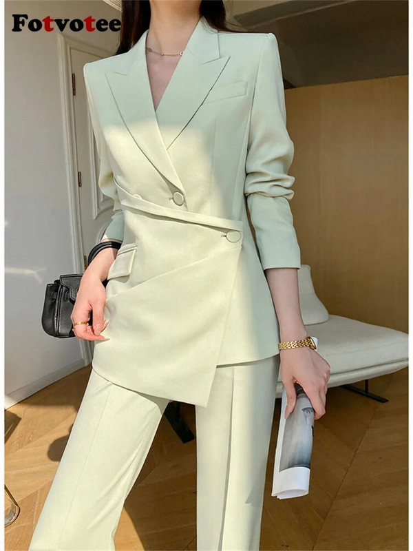 Fotvotee masīvs sieviešu uzvalka komplekts, 2023. gada jauns modes biroja dāmu uzvalks, šaurs žakete, brīvs bikses, kostīmi ar augstu vidukli