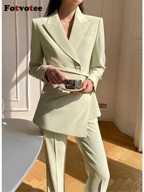 Fotvotee masīvs sieviešu uzvalka komplekts, 2023. gada jauns modes biroja dāmu uzvalks, šaurs žakete, brīvs bikses, kostīmi ar augstu vidukli