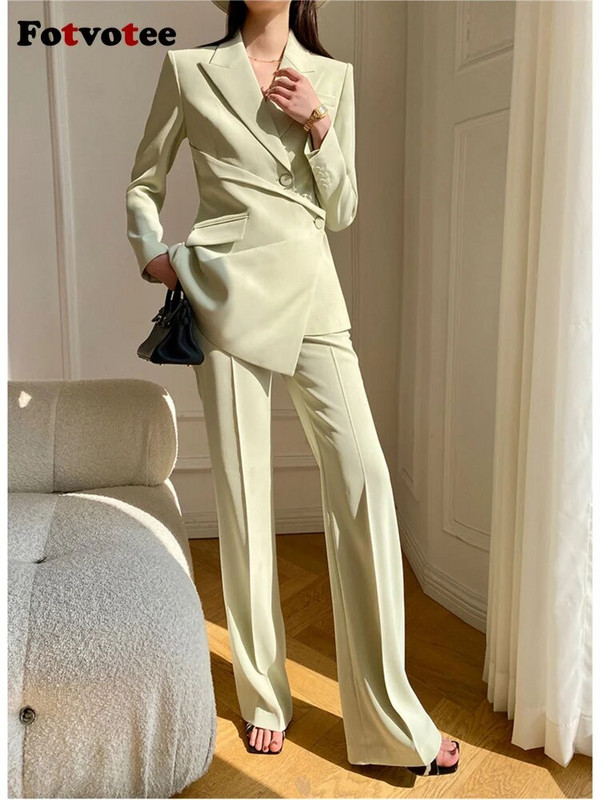 Fotvotee masīvs sieviešu uzvalka komplekts, 2023. gada jauns modes biroja dāmu uzvalks, šaurs žakete, brīvs bikses, kostīmi ar augstu vidukli