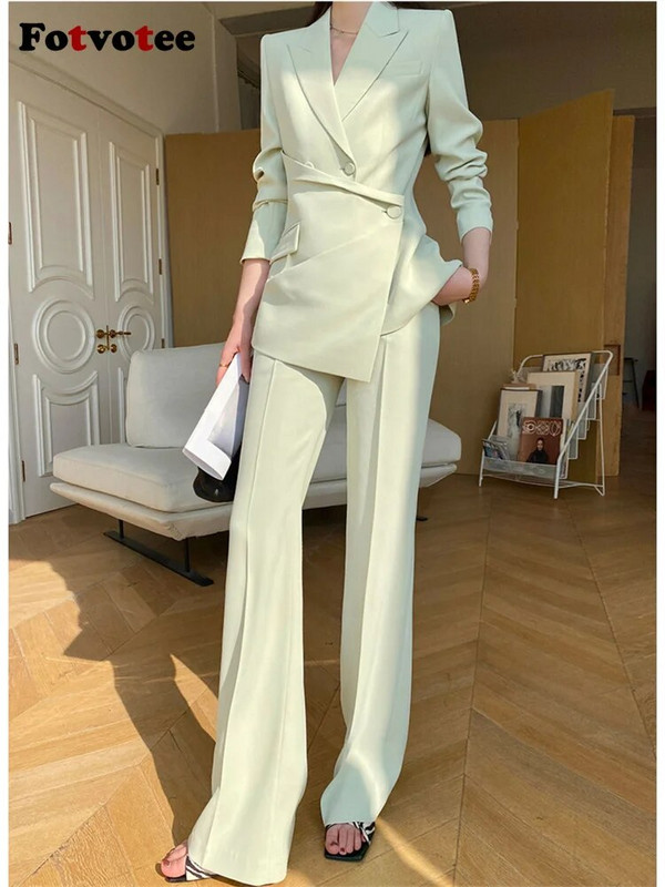 Fotvotee masīvs sieviešu uzvalka komplekts, 2023. gada jauns modes biroja dāmu uzvalks, šaurs žakete, brīvs bikses, kostīmi ar augstu vidukli