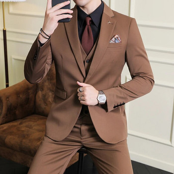 Νέο (Blazer+ Γιλέκο + Παντελόνι) Ανδρική Επαγγελματική Τάση Κορεατικής Κομψής Gentleman Slim Casual Γάμος Σετ 3 τεμαχίων S-7XL