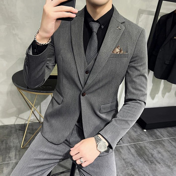 Νέο (Blazer+ Γιλέκο + Παντελόνι) Ανδρική Επαγγελματική Τάση Κορεατικής Κομψής Gentleman Slim Casual Γάμος Σετ 3 τεμαχίων S-7XL
