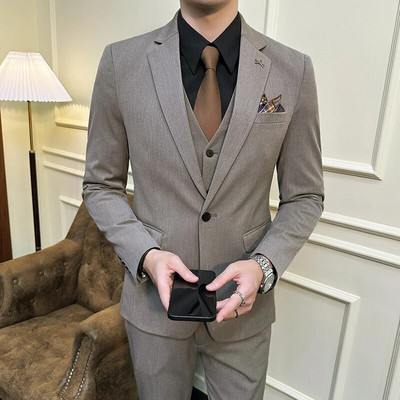 Novo (Blazer + prsluk + hlače) muška moda, poslovni trend, korejski, elegantni, džentlmenski, uski, ležerni komplet za vjenčanje, 3-dijelni, S-7XL