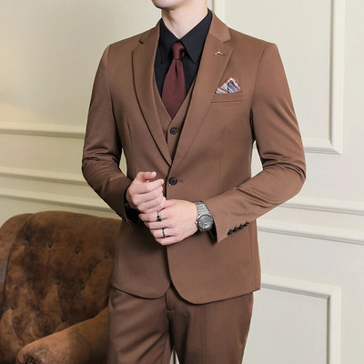 Novo (Blazer + prsluk + hlače) muška moda, poslovni trend, korejski, elegantni, džentlmenski, uski, ležerni komplet za vjenčanje, 3-dijelni, S-7XL