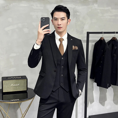 Novo (Blazer + prsluk + hlače) muška moda, poslovni trend, korejski, elegantni, džentlmenski, uski, ležerni komplet za vjenčanje, 3-dijelni, S-7XL