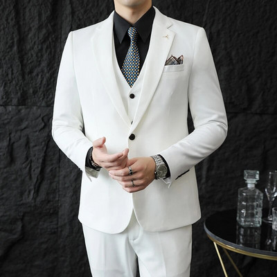 Novo (Blazer + prsluk + hlače) muška moda, poslovni trend, korejski, elegantni, džentlmenski, uski, ležerni komplet za vjenčanje, 3-dijelni, S-7XL