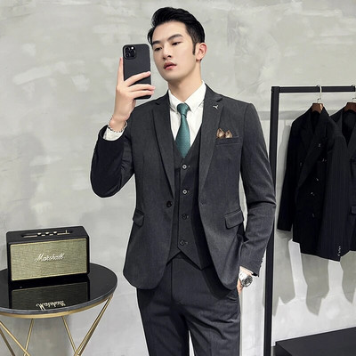 Novo (Blazer + prsluk + hlače) muška moda, poslovni trend, korejski, elegantni, džentlmenski, uski, ležerni komplet za vjenčanje, 3-dijelni, S-7XL